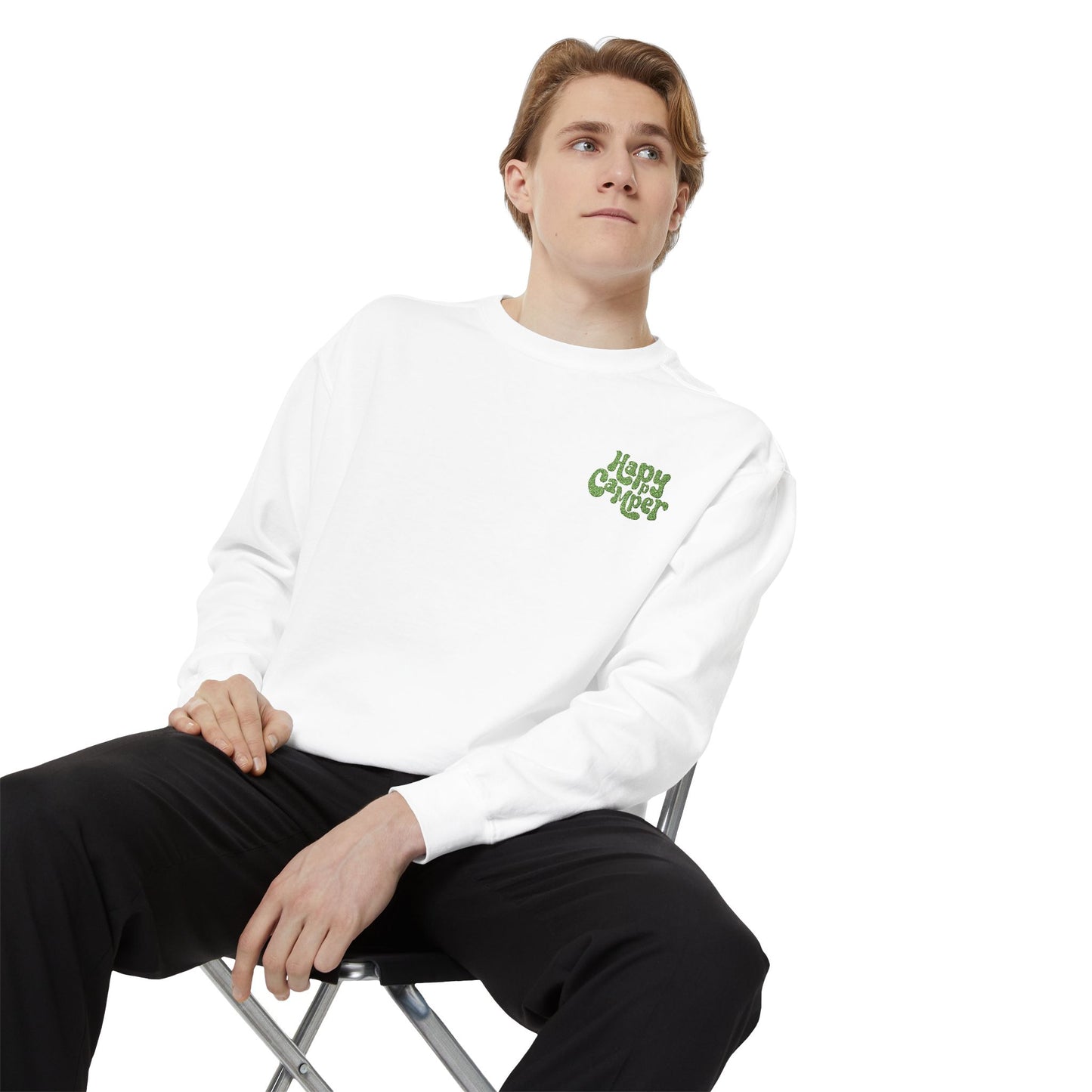 Unisex Garment-Dyed Sweatshirt - Happy Camper Vintage Style Cozy Top for All Occasions