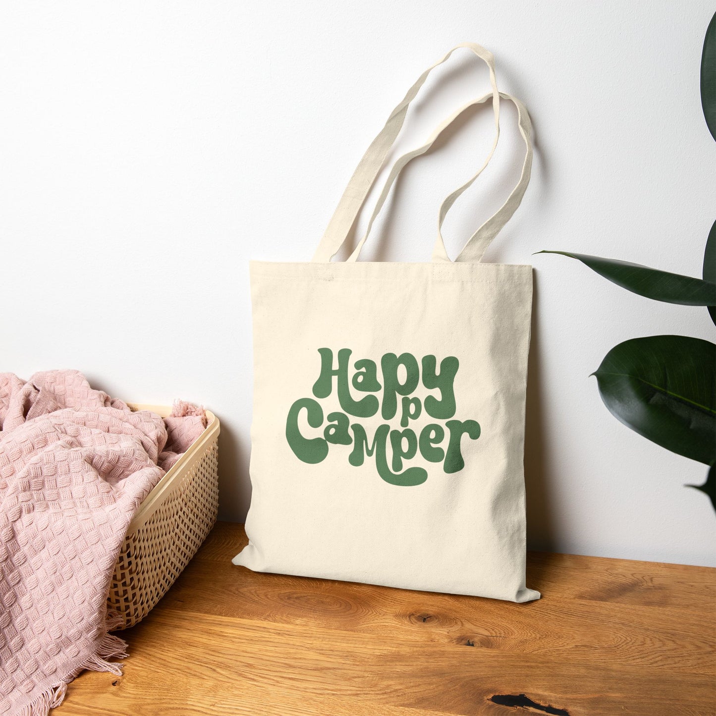 Eco-Friendly Happy Camper Cotton Canvas Tote Bag