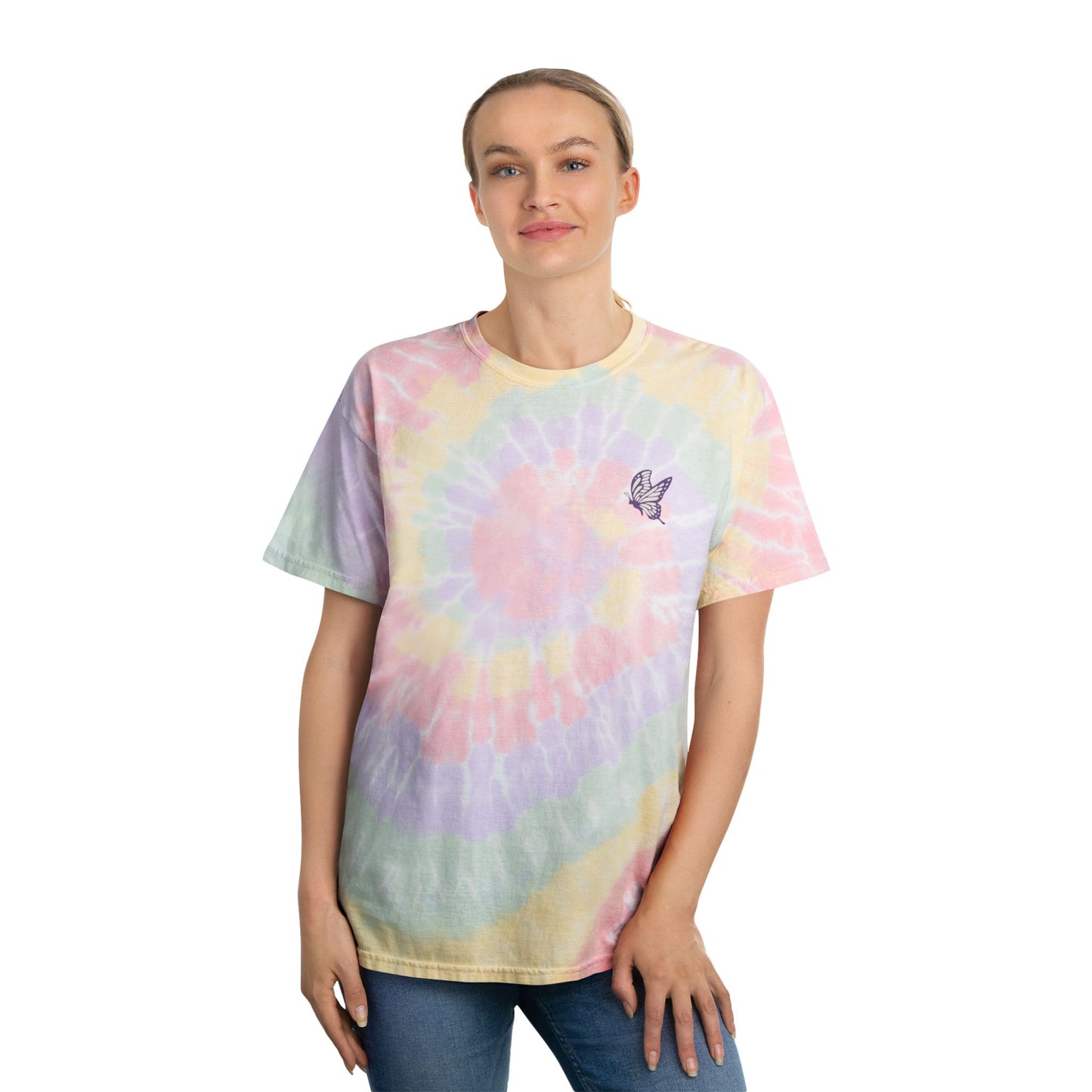 Pastel Tie-Dye Tee with Butterfly Embroidery