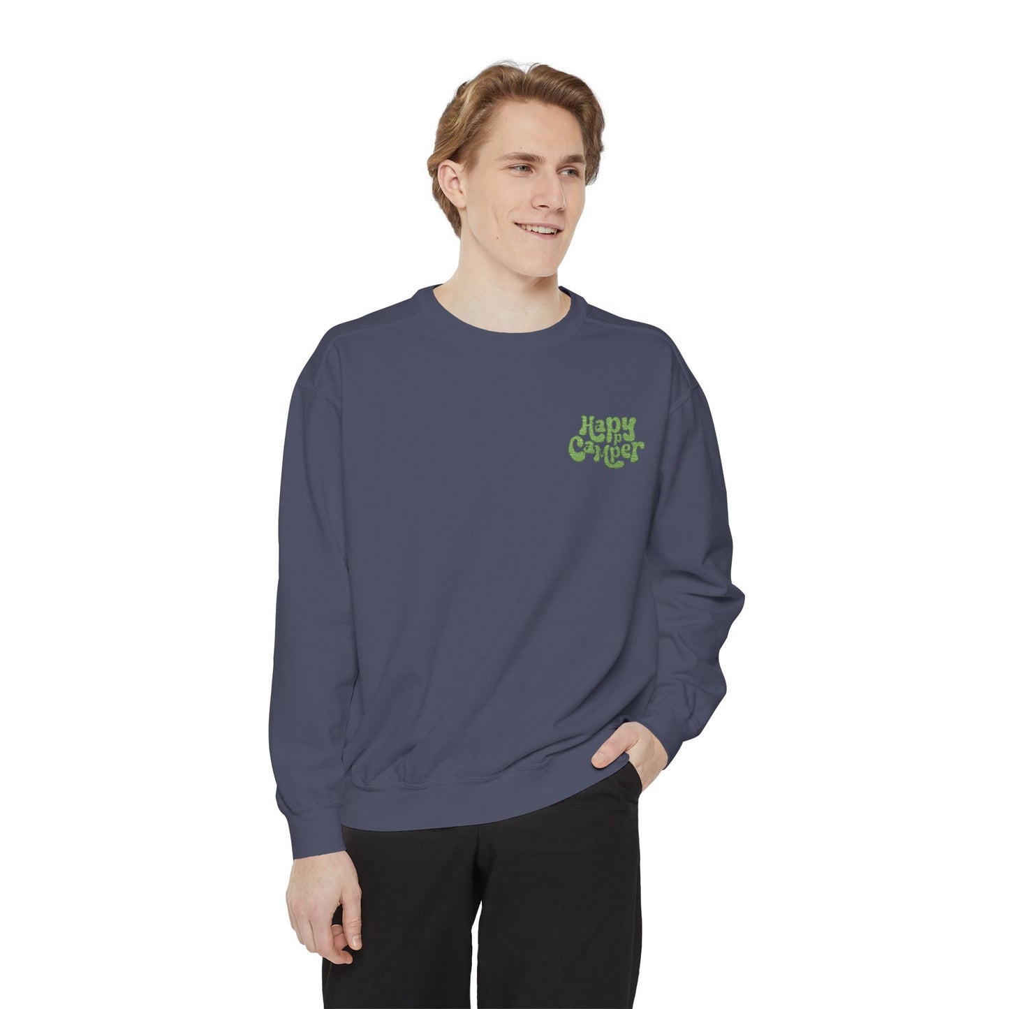 Women's Garment-Dyed Sweatshirt - Happy Camper nVintage Style Cozy Top for All Occasions