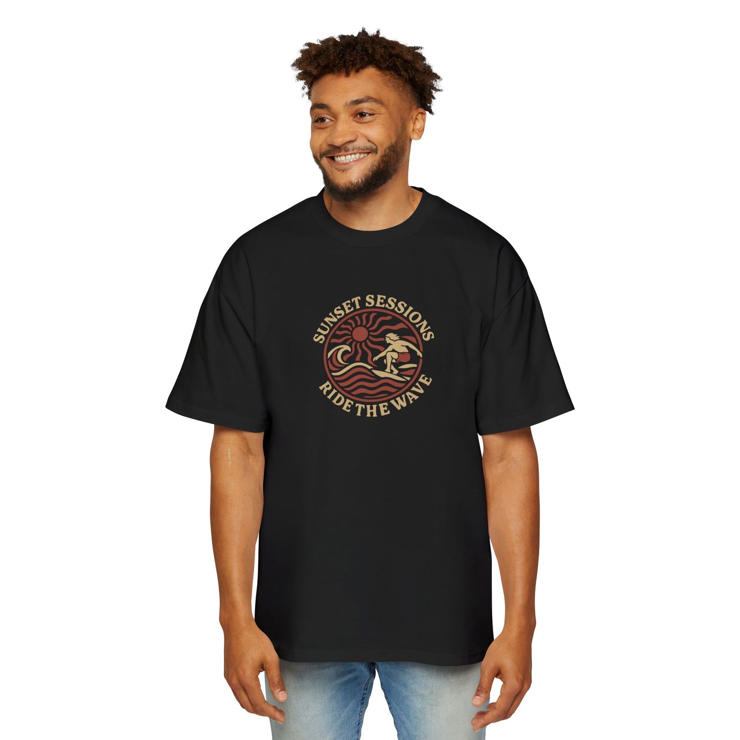 Men's Heavy Oversized Tee -Ride The Wave T-Shirt