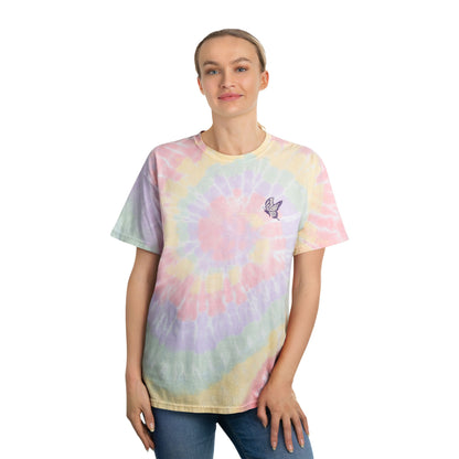 Pastel Tie-Dye Tee with Butterfly Embroidery