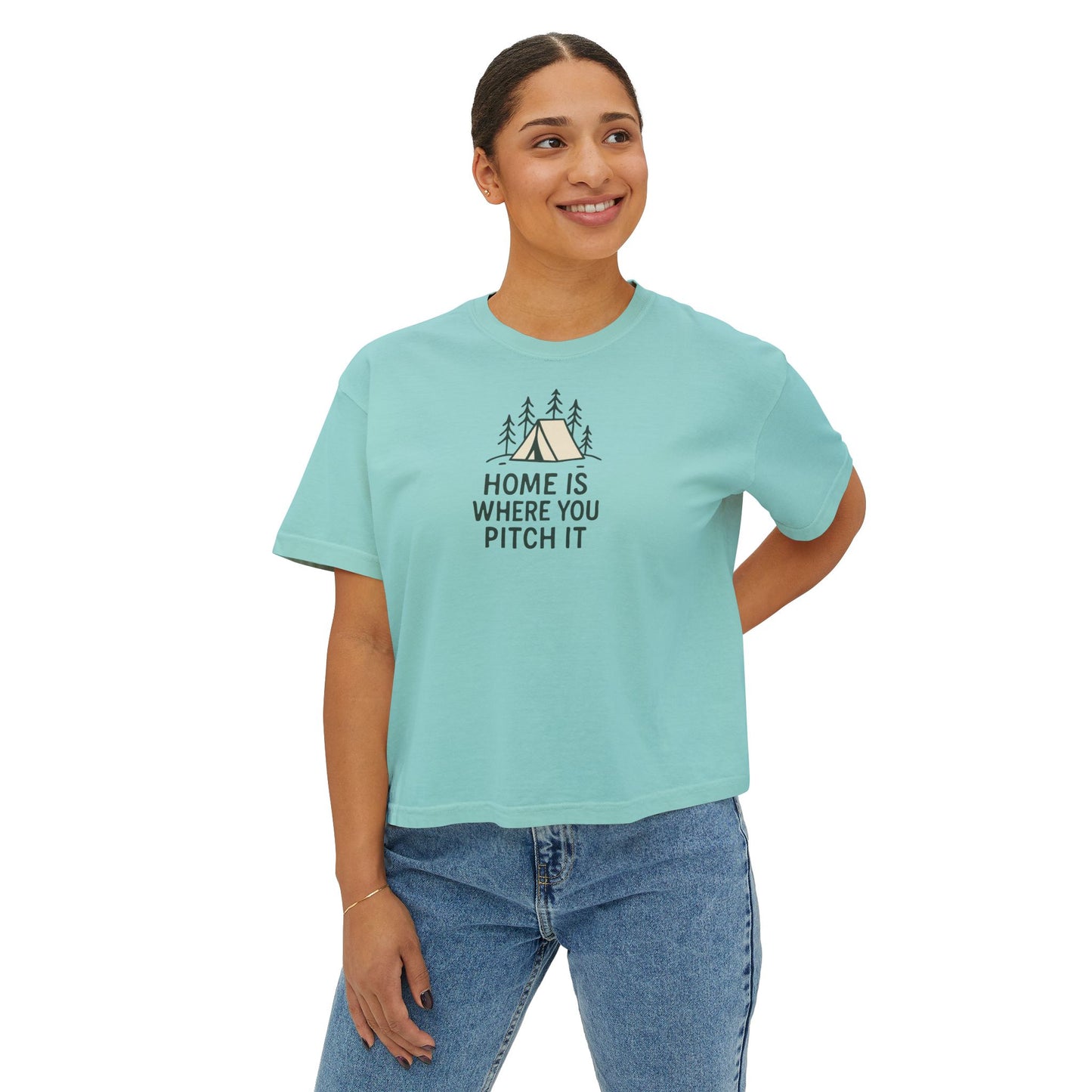 Summit&Co.Women Boxy Tee-Home Is Where You Pitch It