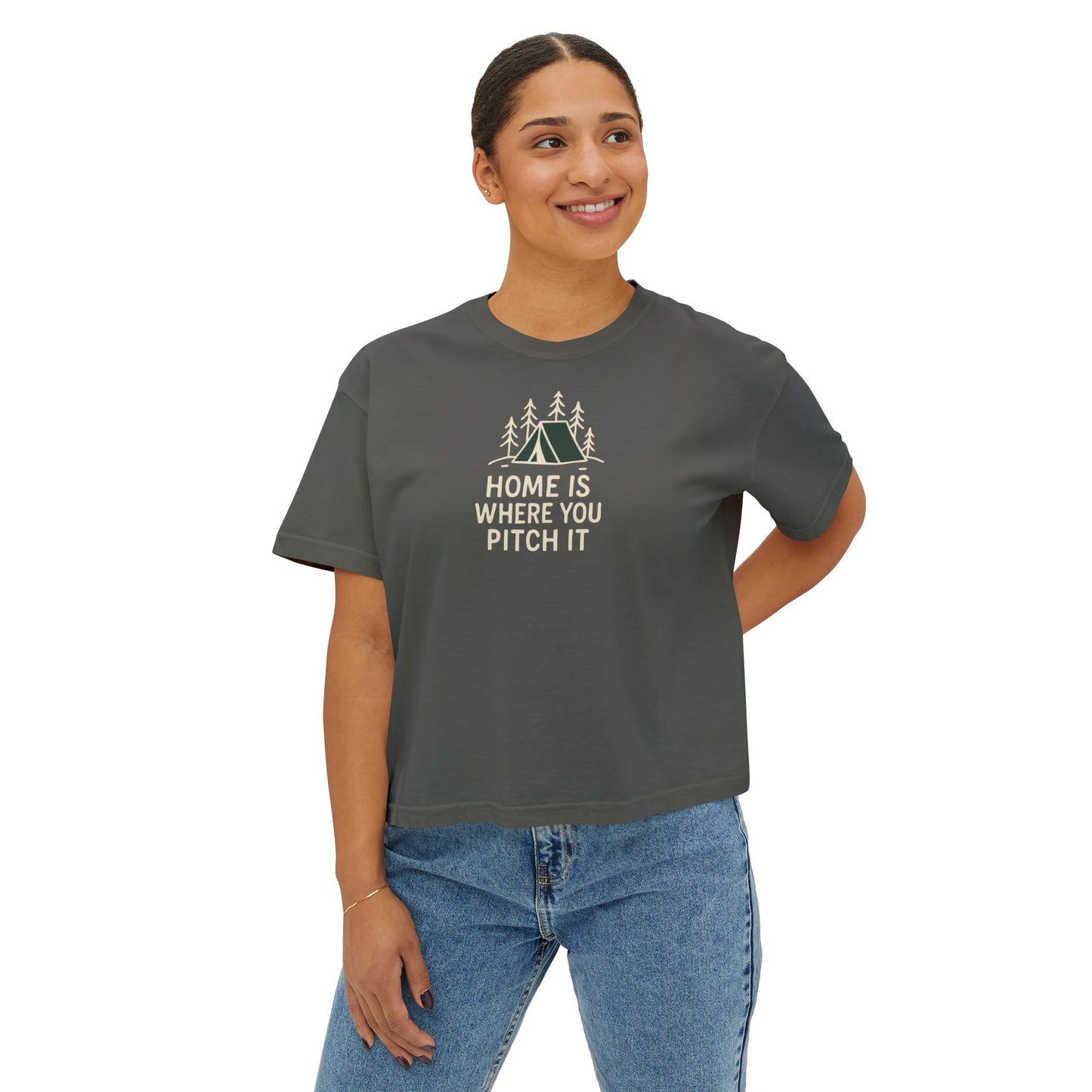 Summit&Co.Women Boxy Tee-Home Is Where You Pitch It