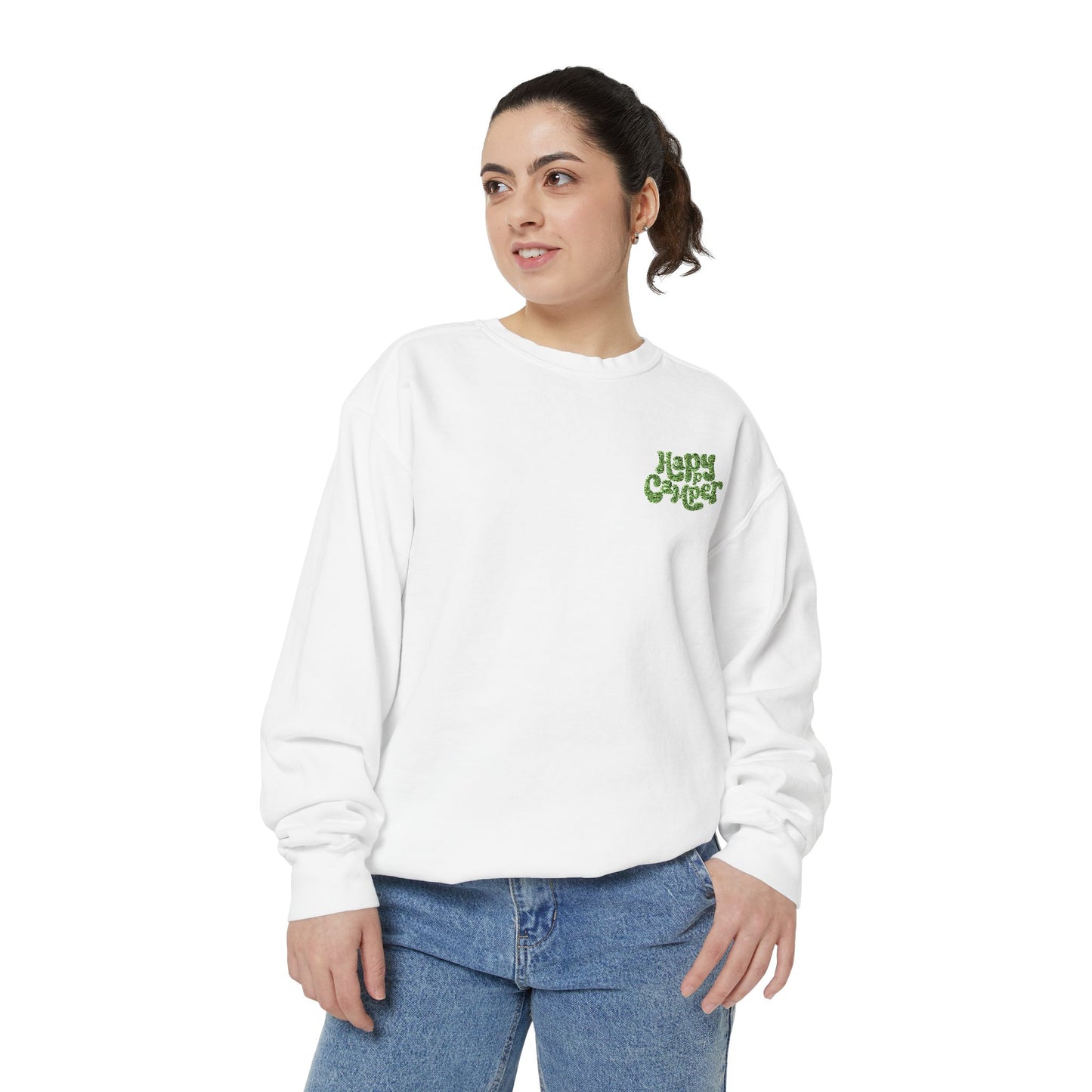 Women's Garment-Dyed Sweatshirt - Happy Camper nVintage Style Cozy Top for All Occasions
