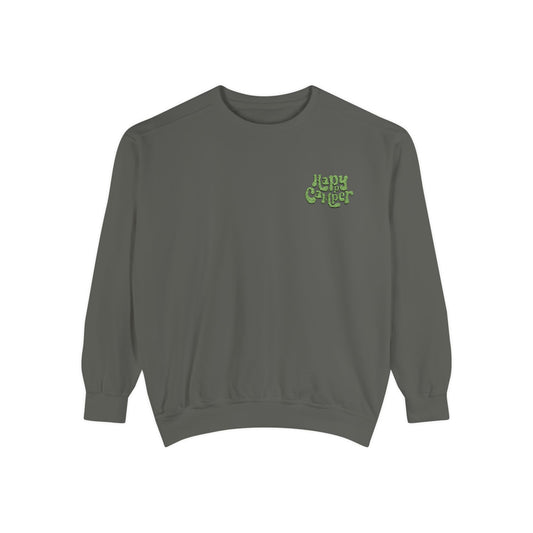 Women's Garment-Dyed Sweatshirt - Happy Camper nVintage Style Cozy Top for All Occasions