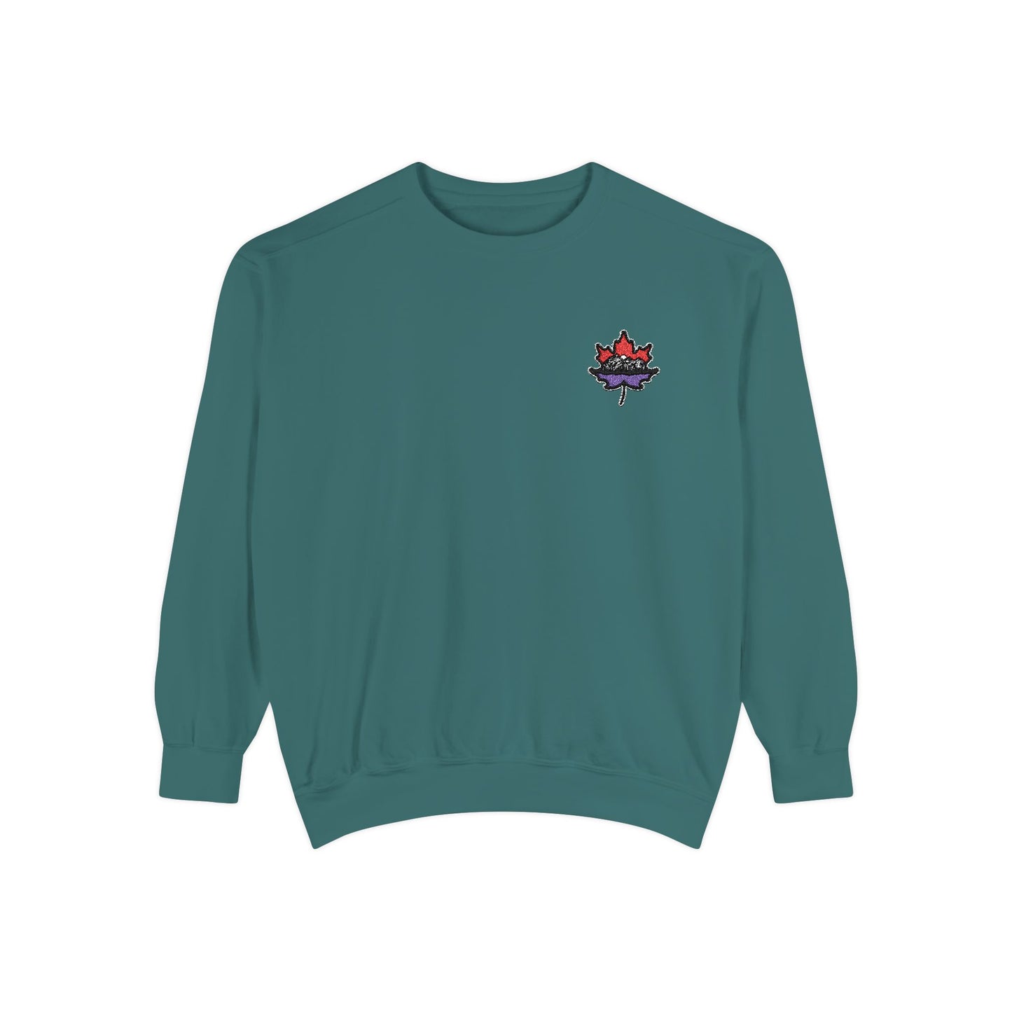 Unisex Garment-Dyed Sweatshirt -Leaf Embroidery Cozy Top for All Occasions