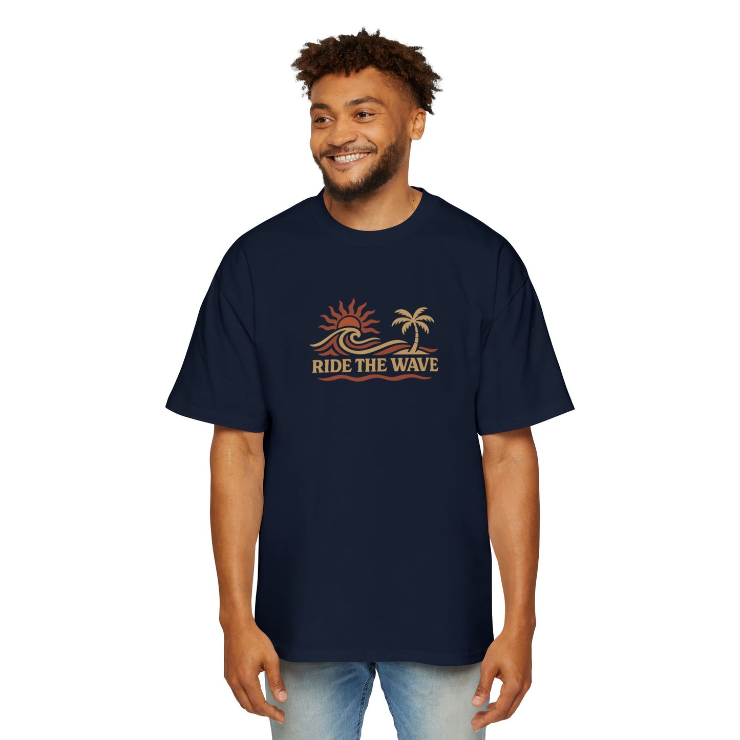 Men's Heavy Oversized Tee-Ride The Wave
