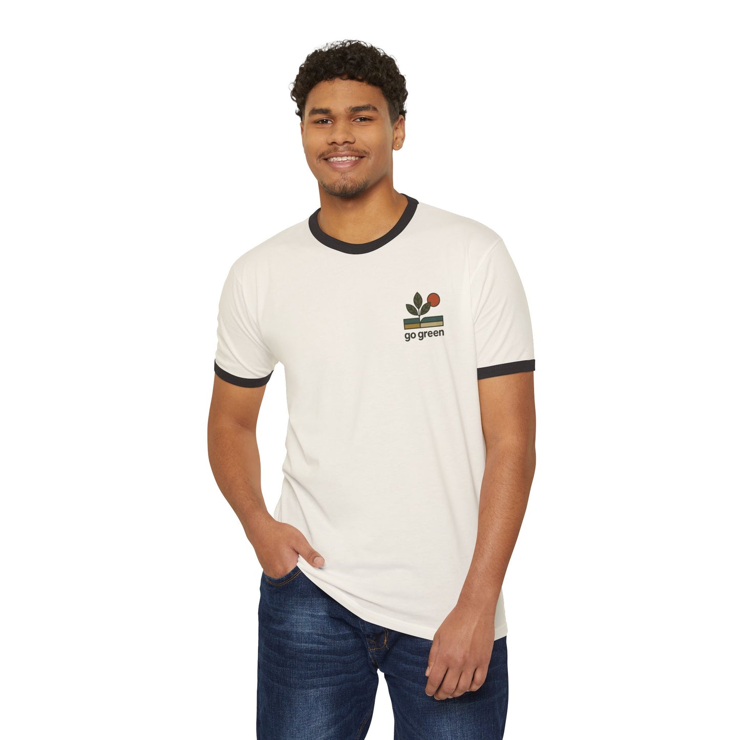Go Green Unisex Cotton Ringer T-Shirt – Eco-Friendly Style for Nature Lovers