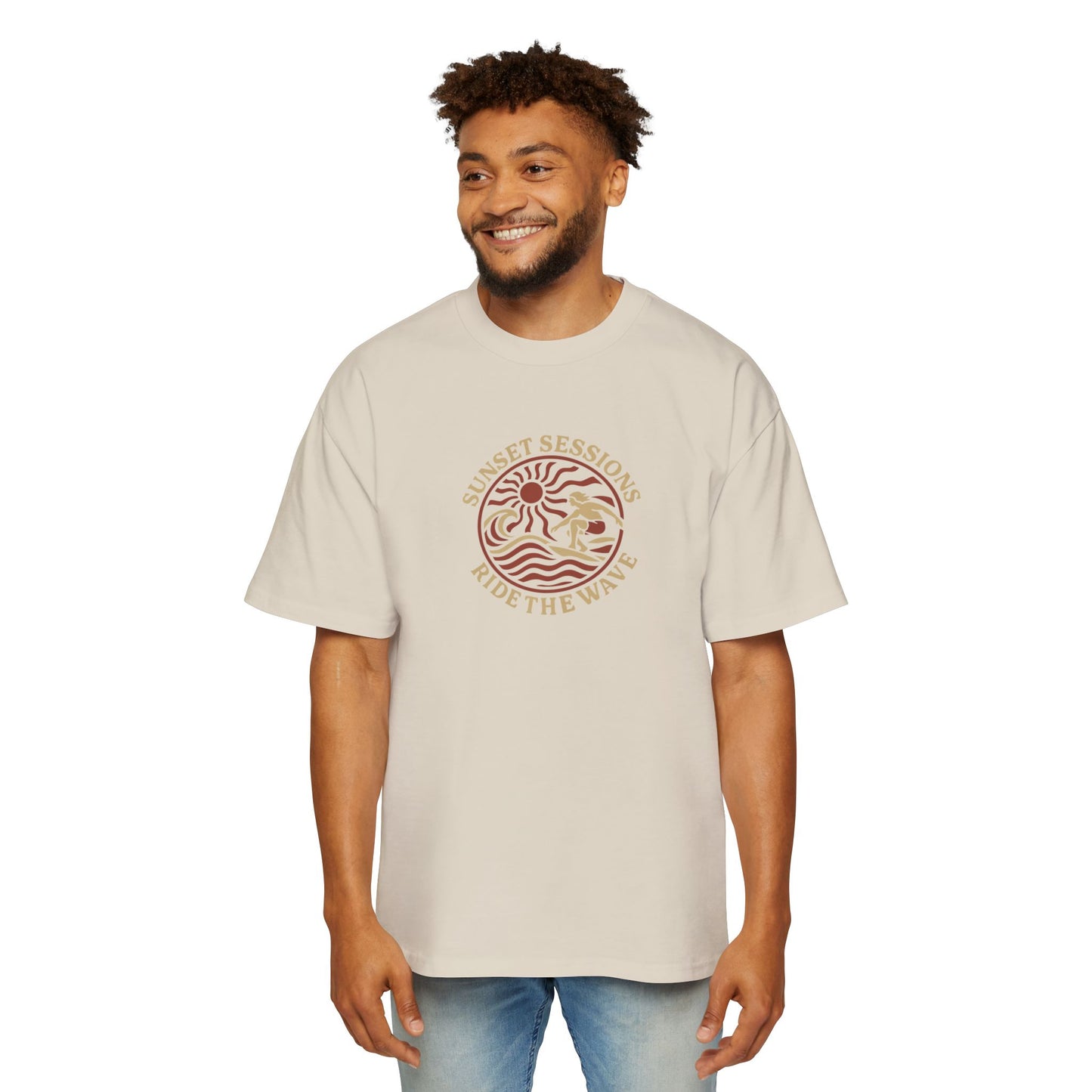 Men's Heavy Oversized Tee -Ride The Wave T-Shirt