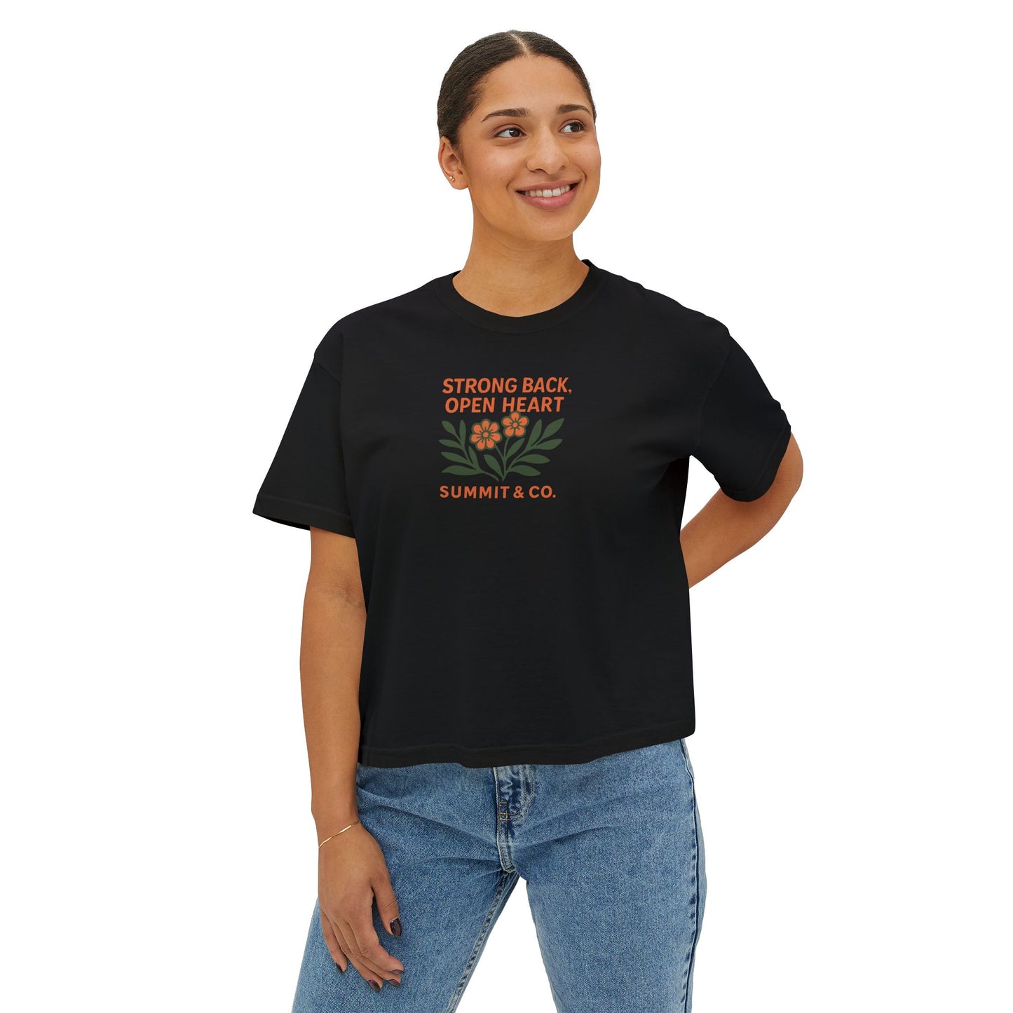 Summit&Co. Women Boxy Tee-Strong Back Open Heart