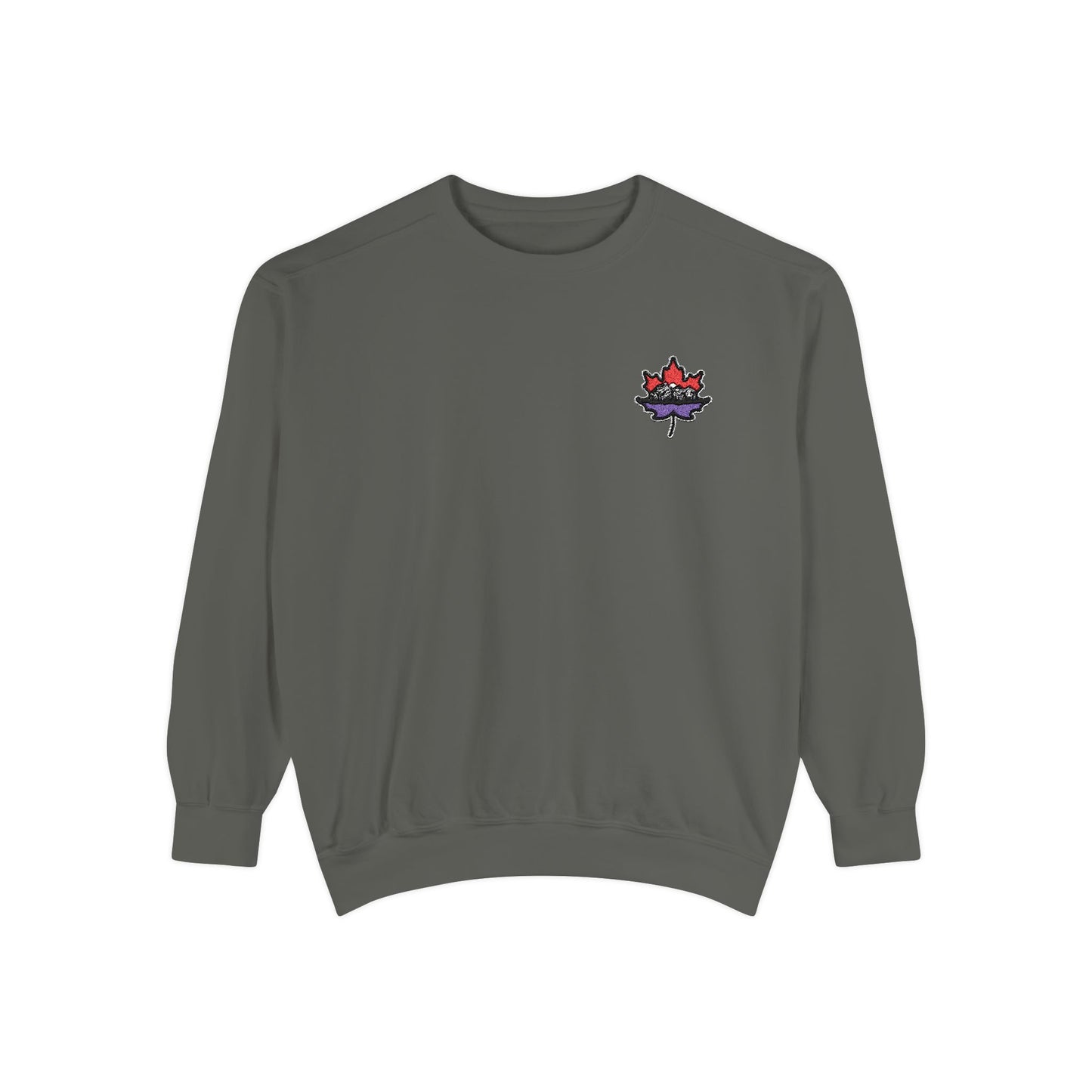 Unisex Garment-Dyed Sweatshirt -Leaf Embroidery Cozy Top for All Occasions